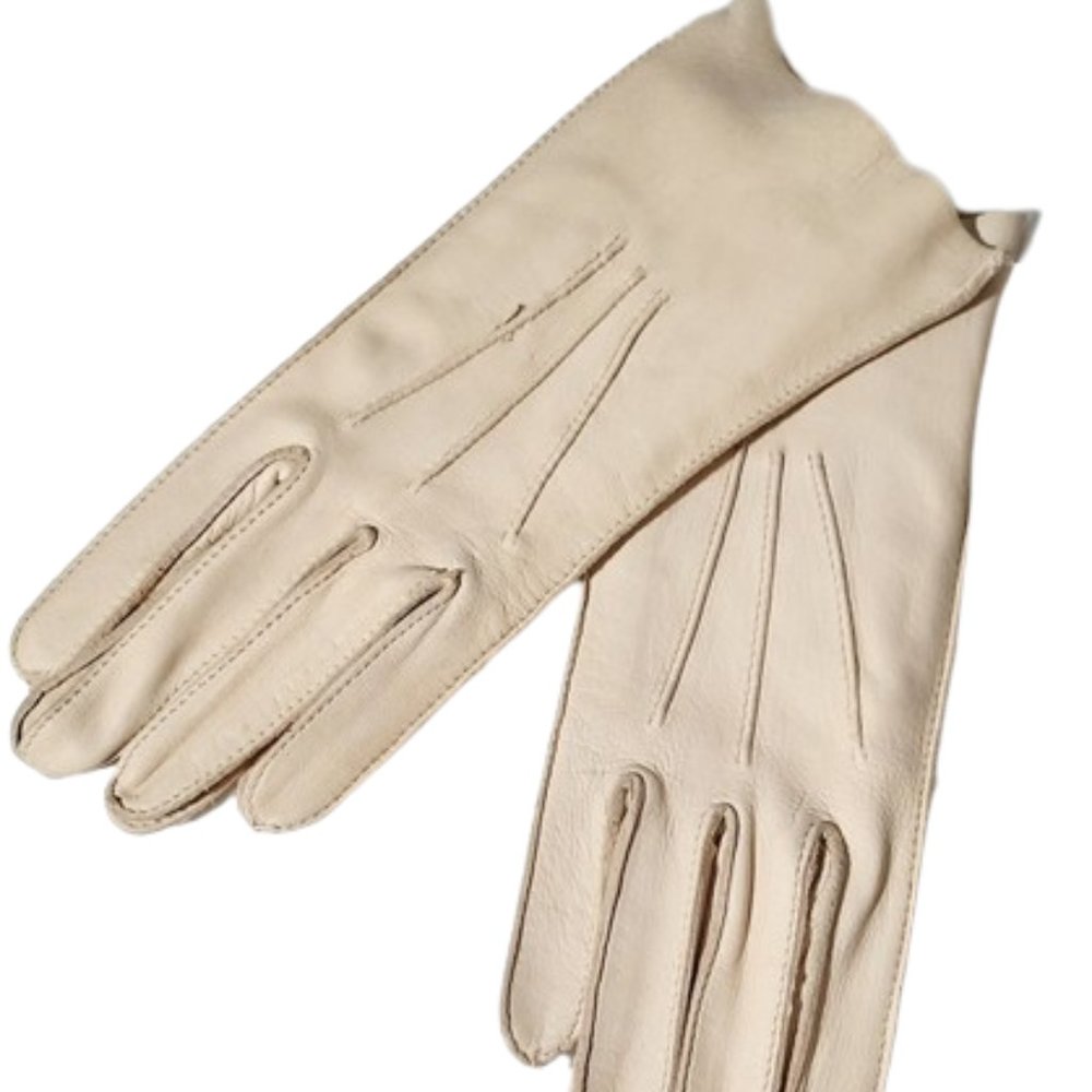 Never Worn 1950s Vintage Dark Cream Deerskin Leather Gloves Wrist Length Size 7